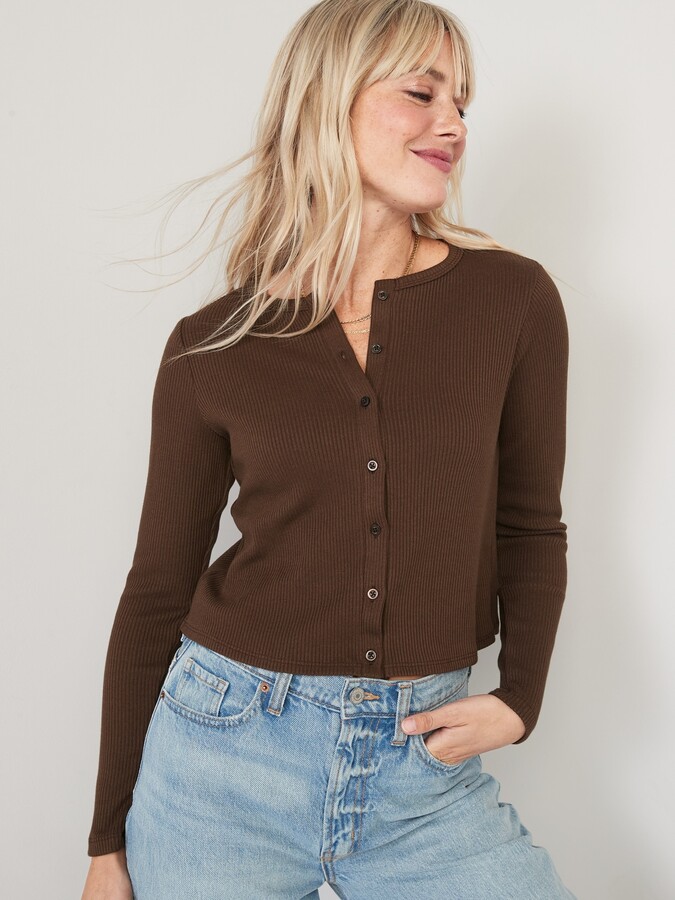 Cropped Rib Knit Button Down T Shirt For Women | Deals Must Buy