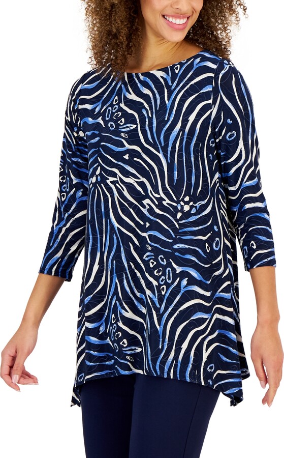 Jm Collection Petite 3 4 Sleeve Delicate Zebra Jacquard Top Created For Macys | Deals Must Buy
