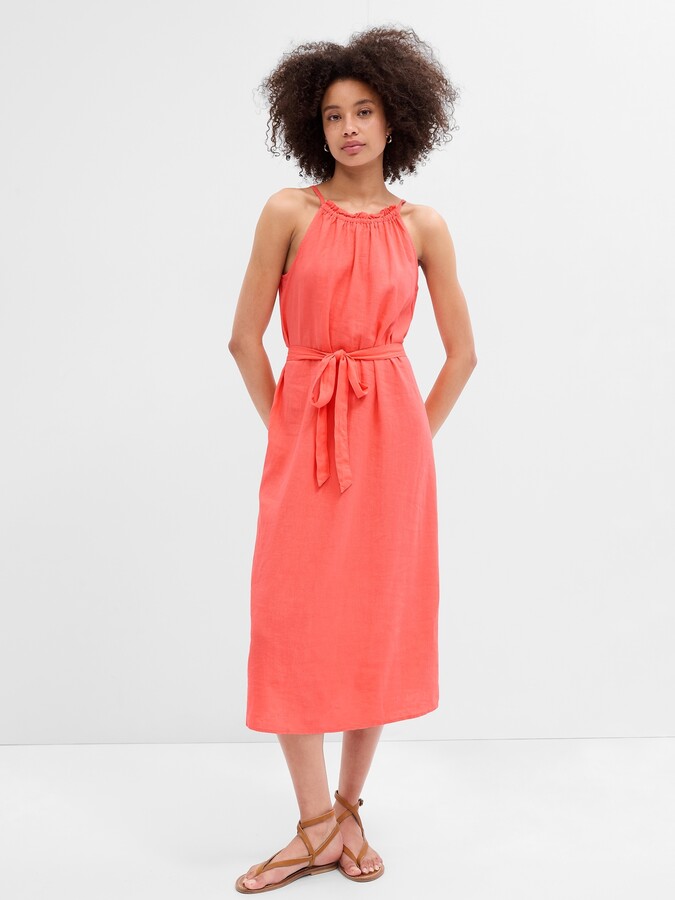 Relaxed Linen Halter Midi Dress | Deals Must Buy
