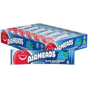 Airheads Full-Size Candy Bars, Taffy Candy Bulk Pack, Individually Wrapped, Blue Raspberry