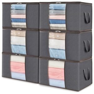 Lifewit 6 Pack Clothes Storage Bins with Lids, Foldable Blanket Storage Bags with Zippers,