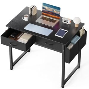 DUMOS 32 Home Office Computer Desk with Drawers, Small Gaming Writing Study Table with Sto