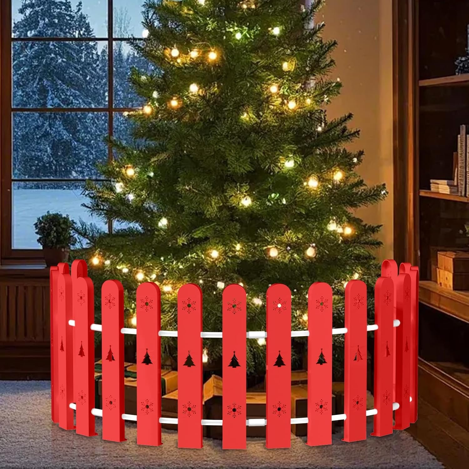 Christmas Tree Fence Decor Red 1 Christmas Tree Fence Decor Red