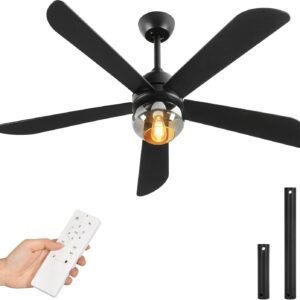 YITAHOME 52″ Black Ceiling Fan with Light