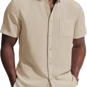 Mens Linen Short Sleeve Dress Shirt