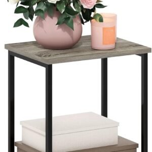 Furinno Metal End Table, French Oak