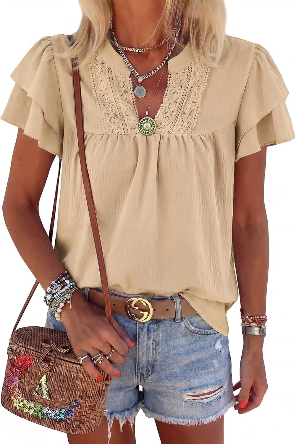 HEYTALALA Women's Ruffle V Neck Tops 1 HEYTALALA Women's Ruffle V Neck Tops