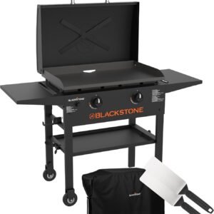 Blackstone 2450AZ 28″ Omnivore Griddle with Hood Bundle | Includes 28″ Griddle with Hood, Soft Cover, and Two Spatulas- needed