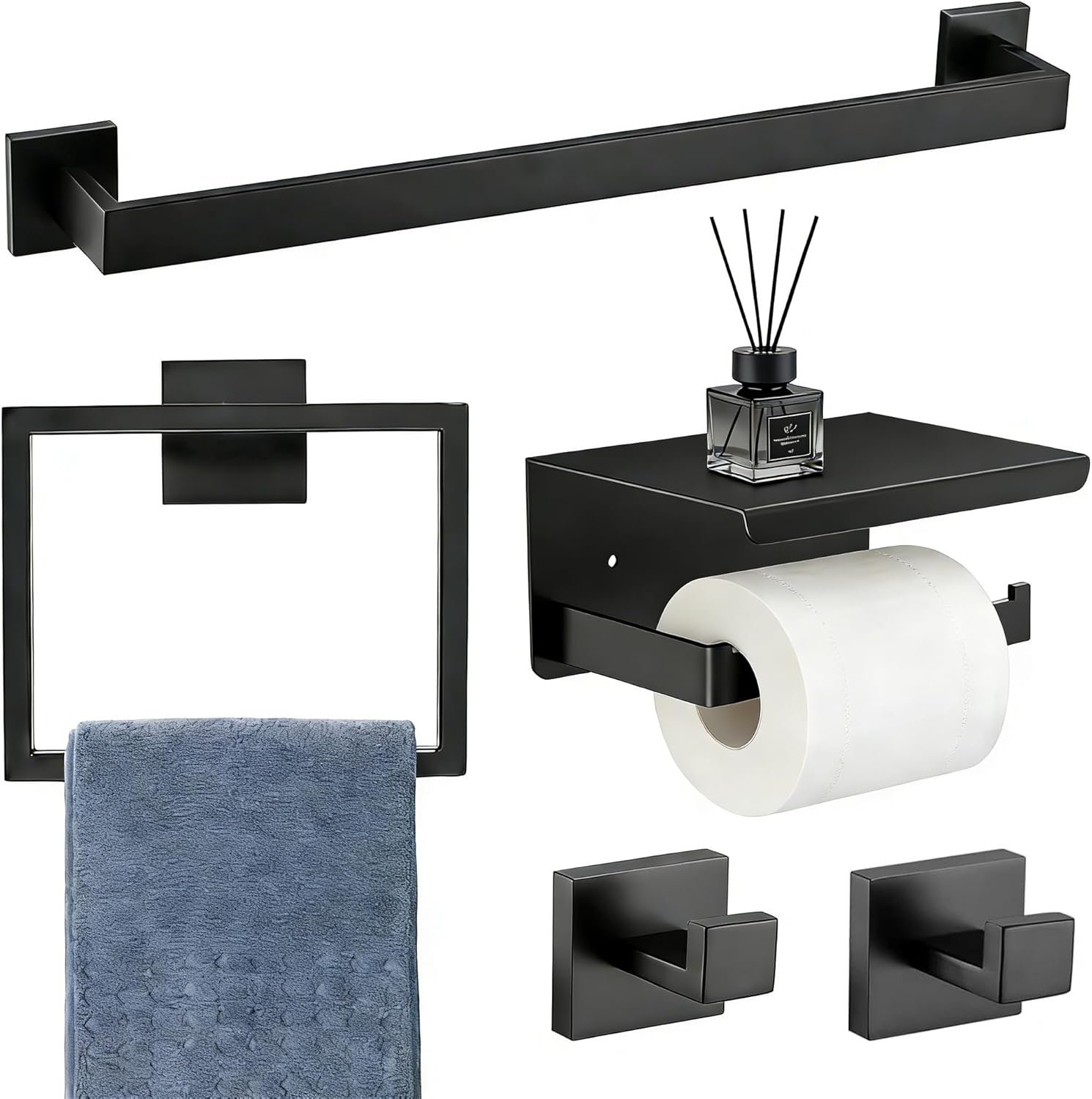Matte Black Bathroom Set 5-Piece 1 Matte Black Bathroom Set 5-Piece