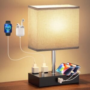 Kakanuo Grey Nightstand Lamp with USB-C