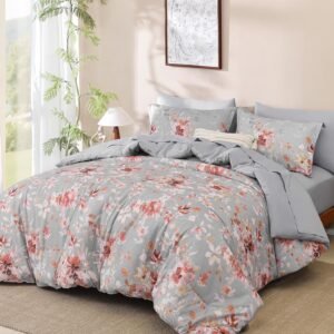 XX Grey Pink Floral Comforter Set King