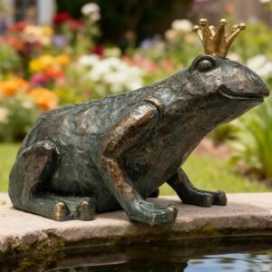 Crouching Frog Prince 11.5in Garden Statue