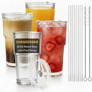 Ribbed Glass Tumblers with Lids