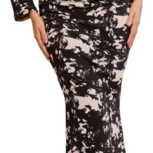 Womens Long Sleeve Fitted Knit Tie Dye Night Out Club Pencil Midi Dress
