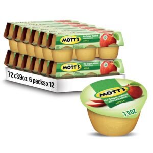 Motts No Sugarded Applesauce, 3.9 Oz Cups, 72 Count (12 Packs Of 6), Good Source Of Vitamin C, No Artificial Flavors
