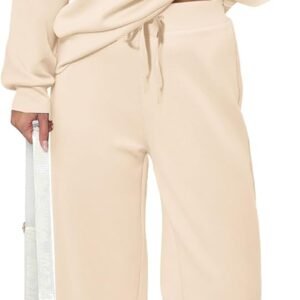 2 Piece Long Sleeve Pullover Sweatshirt, Wide Leg Pants Sweatsuit SetsCLIP Use