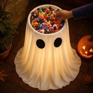 in Large-Capacity Lighted Halloween Ghost Candy Bowl with Timer Remote