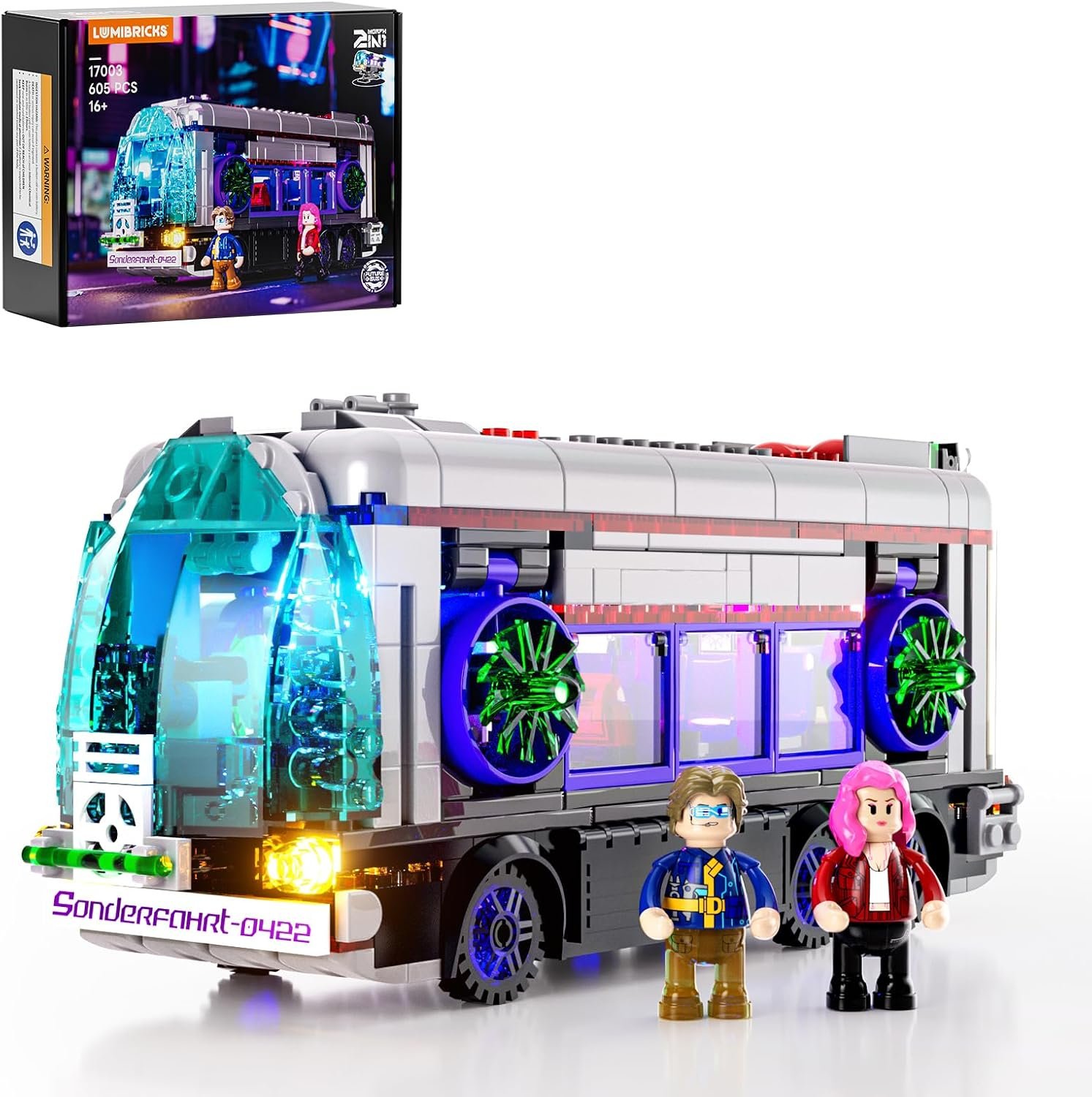 for Cyberpunk Future-Bus Lighting Building Bricks Set, 605pcs 1 for Cyberpunk Future-Bus Lighting Building Bricks Set, 605pcs