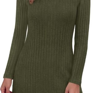 KIRUNDO Womens Ribbed Knit Mini Sweater Dress