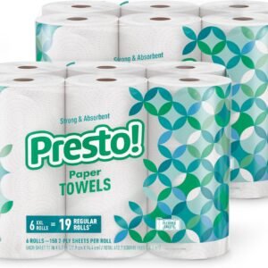 reg Clip Qpon + Brand – Presto! Ultra-Strong Premium Paper Towels, 158 Sheet Huge Roll – Flex-a-Size, 12 Rolls (2 Packs of 6), Equivalent to 38 Regular Rolls, White Save Money and Live betterTG Cha