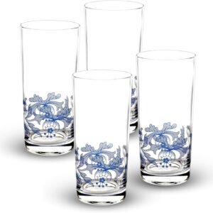 reg Spode Blue Italian Highball Glasses, 15 Oz – Blue & White, Set of 4