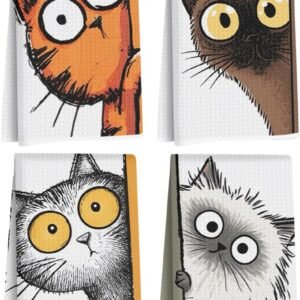 reg xx4 Pcs Funny Cat Kitchen Towels 24×14 Inch, Cats Gifts Reusable Dish Towels