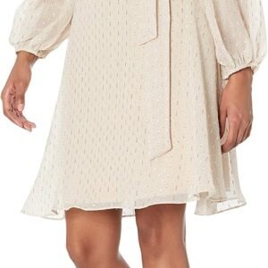 DKNY Womens Balloon Sleeve Ruffled W/Belt Dress