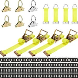 low as xx reg ⚡Ld + ccE Track Rail Tie-Down Kit, 18PCS 8FT Heavy Duty Set, Includes 4 Black Steel Rails & 6 O Rings & 4 D-Ring Tie-Offs & 4 Yellow Ratchet Straps, Cargo Tie-Down System for Trucks,