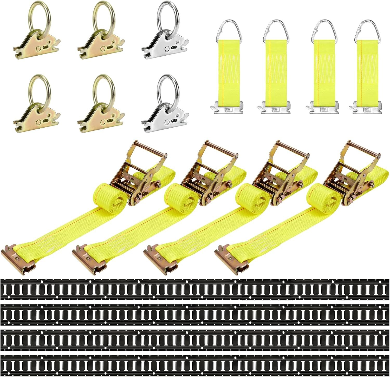 low as xx reg ⚡Ld + ccE Track Rail Tie-Down Kit, 18PCS 8FT Heavy Duty Set, Includes 4 Black Steel Rails & 6 O Rings & 4 D-Ring Tie-Offs & 4 Yellow Ratchet Straps, Cargo Tie-Down System for Trucks, 1 low as xx reg ⚡Ld + ccE Track Rail Tie-Down Kit, 18PCS 8FT Heavy Duty Set, Includes 4 Black Steel Rails & 6 O Rings & 4 D-Ring Tie-Offs & 4 Yellow Ratchet Straps, Cargo Tie-Down System for Trucks,