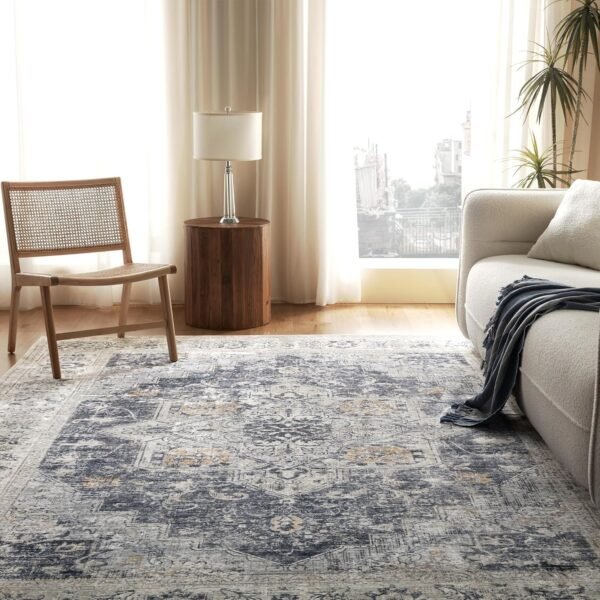 xxSLEEP ZONE 6 x 9 Area Rug for Bedroom, Machine Washable Area Rugs for Living Room, Low Pile Lightweight Non Slip Carpet, Vintage Rug for Dining Room, Home Office, Teal ZONE Runner Rug 2×6, Machine W