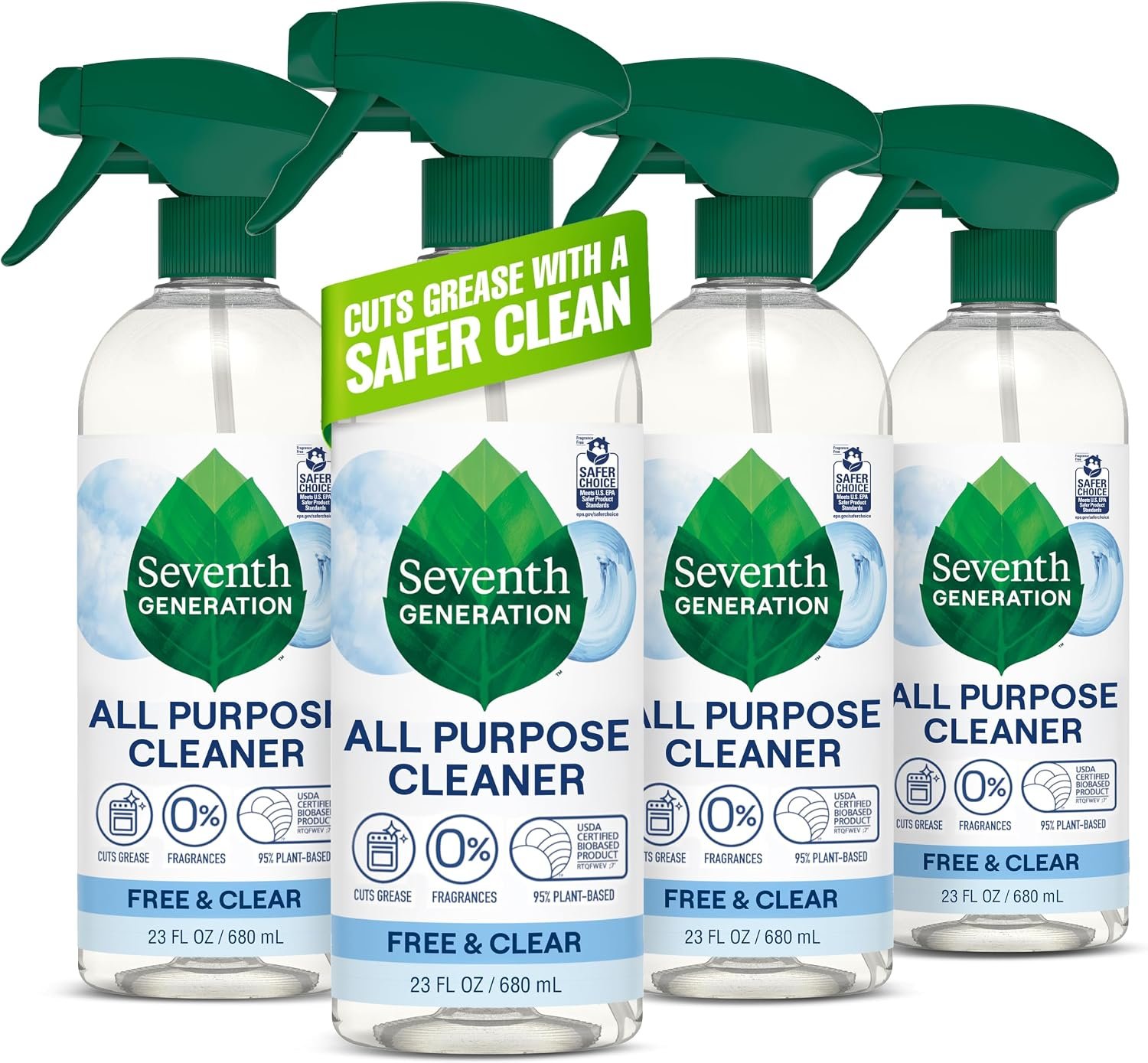 reg Clip Qpon + Generation All Purpose Cleaner, Free & Clear, 23 oz, Pack of 4, Plant-Based Cleaning Spray, Cuts Grease & Grime, No Fragrance or VOCs, Safe for Kids & Pets, Works on Glass, Sealed W 1 reg Clip Qpon + Generation All Purpose Cleaner, Free & Clear, 23 oz, Pack of 4, Plant-Based Cleaning Spray, Cuts Grease & Grime, No Fragrance or VOCs, Safe for Kids & Pets, Works on Glass, Sealed W