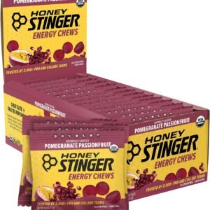 xxHoney Stinger Organic Pomegranate Passionfruit Energy Chew, Gluten Free & Caffeine Free, for Exercise, Running and Performance, Sports Nutrition for Home & Gym, Pre and Mid Workout, 12 Pack