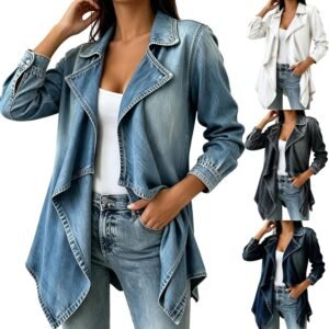Chambray Asymmetrical Ruffle Cardigans
