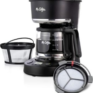 rev Mr. Coffee Programmable Coffee Maker 5 Cups with Auto PaUse Glass Carafe Compact Design Black