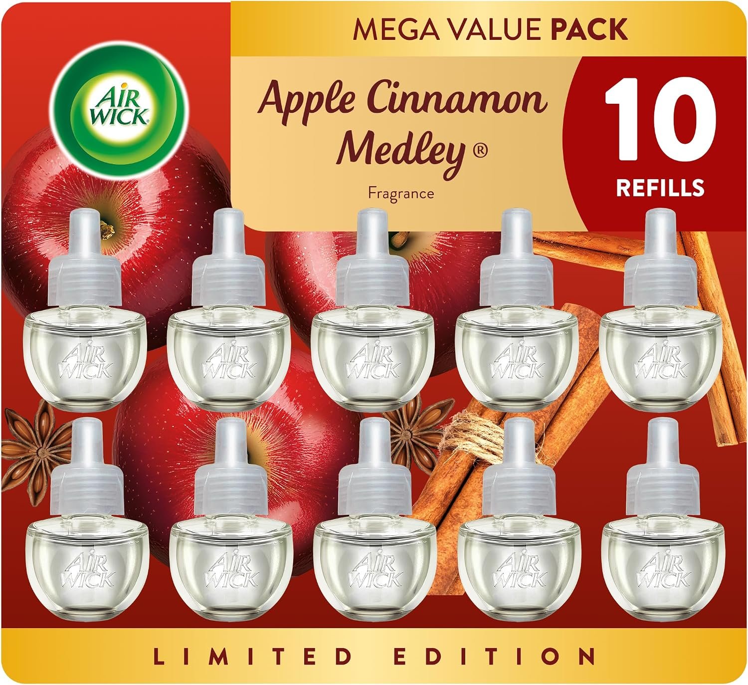 xxAir Wick Plug-In Refills, Apple Cinnamon Medley, Essential Oils,10 count 1 xxAir Wick Plug-In Refills, Apple Cinnamon Medley, Essential Oils,10 count